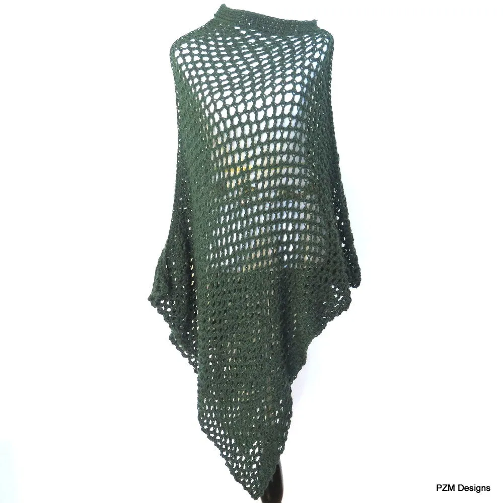 Green Fishnet Poncho, Plus Size Long Green Poncho