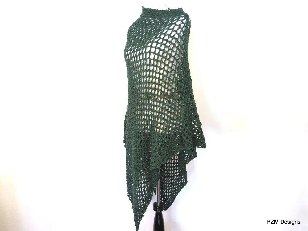 Green Fishnet Poncho, Plus Size Long Green Poncho