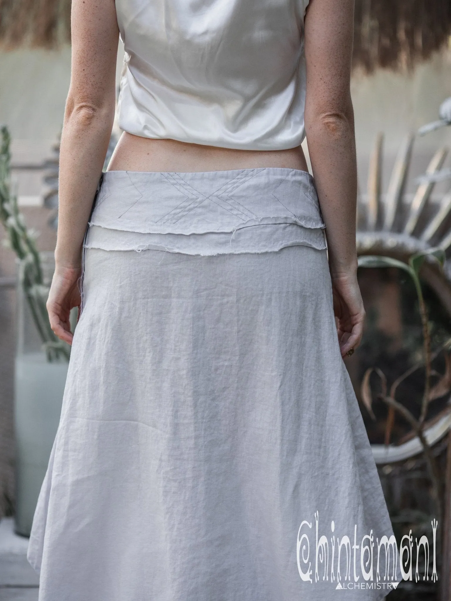 High Low Pure Linen Maxi Skirt / Grey