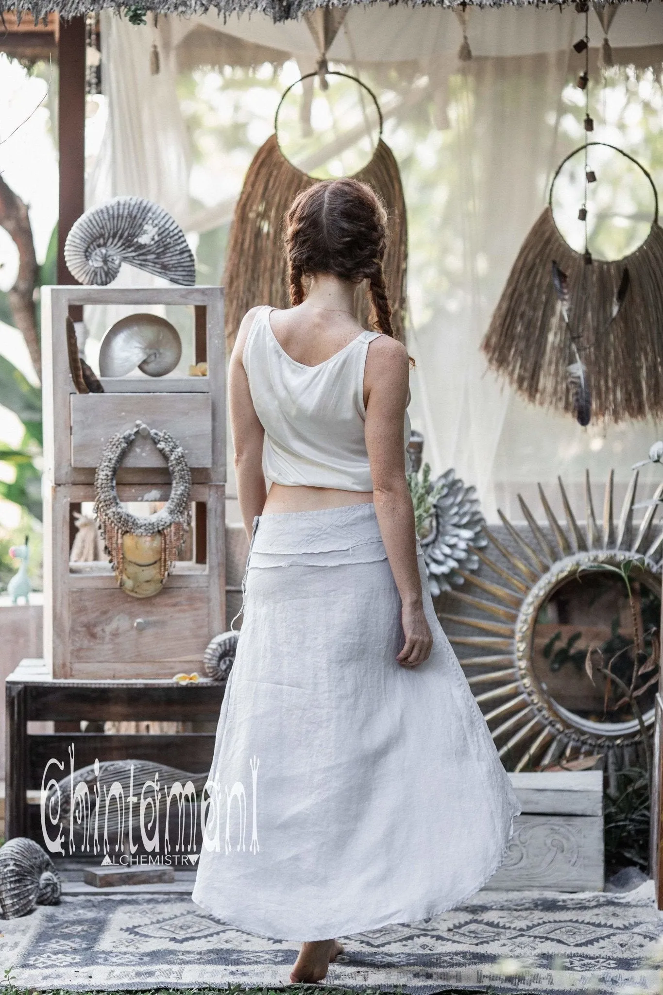 High Low Pure Linen Maxi Skirt / Grey