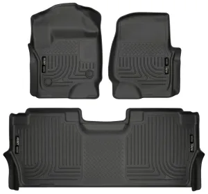 Husky Liners WeatherBeater Front / 2nd Row Floor Liner - Black / Textured - Factory Storage Box - Super Duty - Crew Cab - Ford Fullsize Truck 2017-24