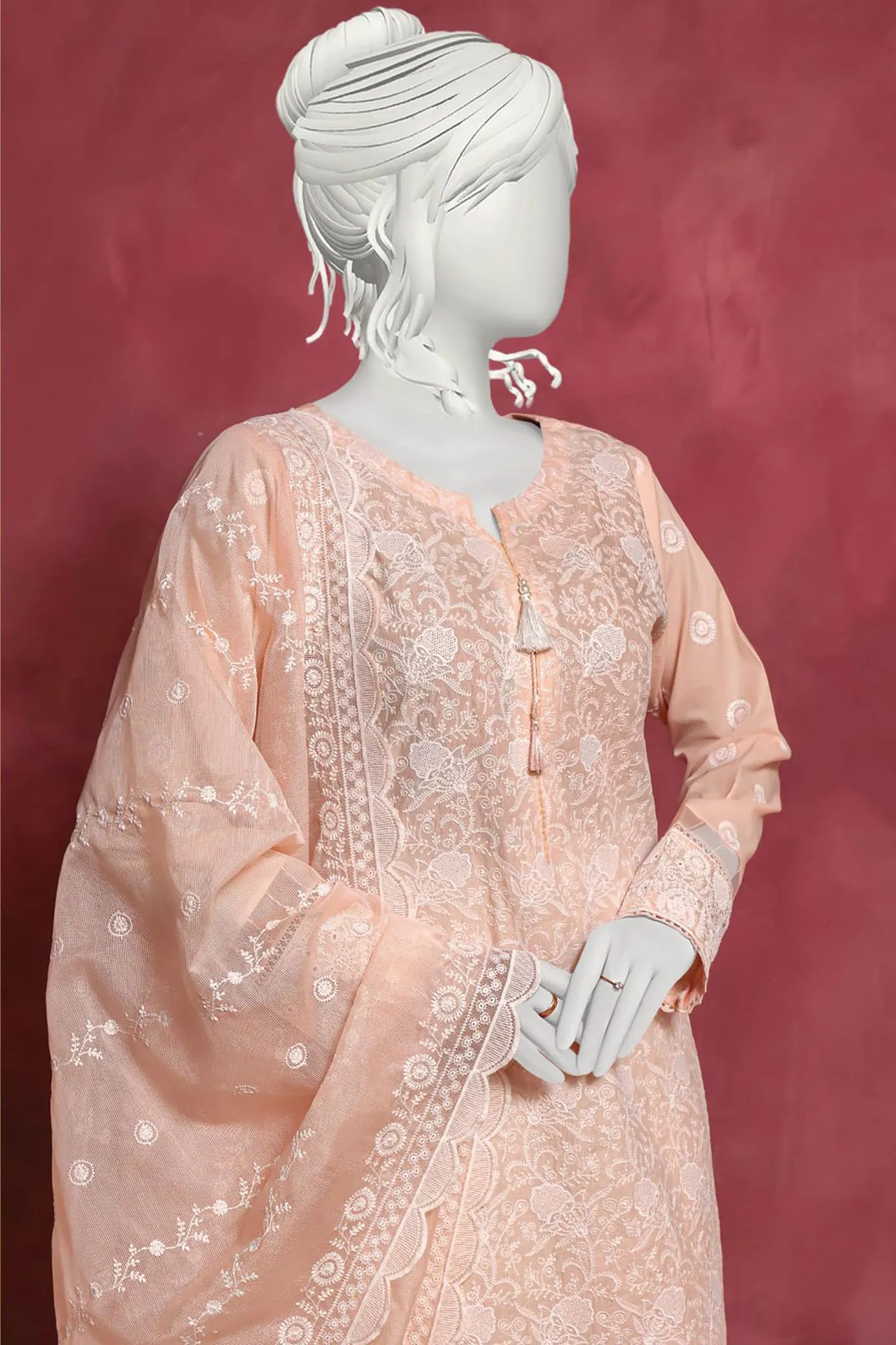 Hz Traditional Vibes 3 Piece Stitched Chikankari Collection'2023-03-Peach