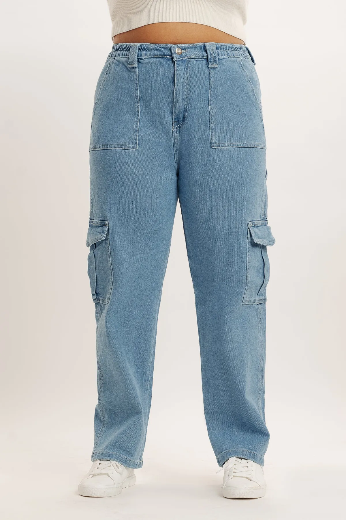 Indigo Denim Elasticated Cargo Pants