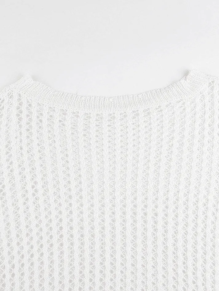 Joskaa Hollow Out Crochet Long Sleeve Knit Top