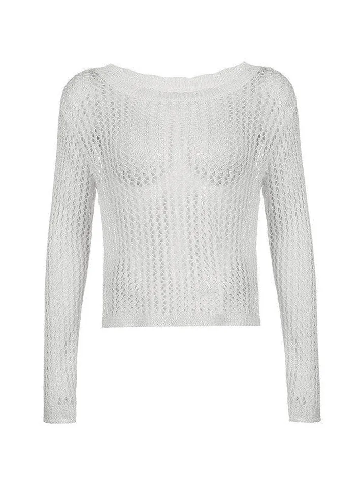 Joskaa Hollow Out Crochet Long Sleeve Knit Top