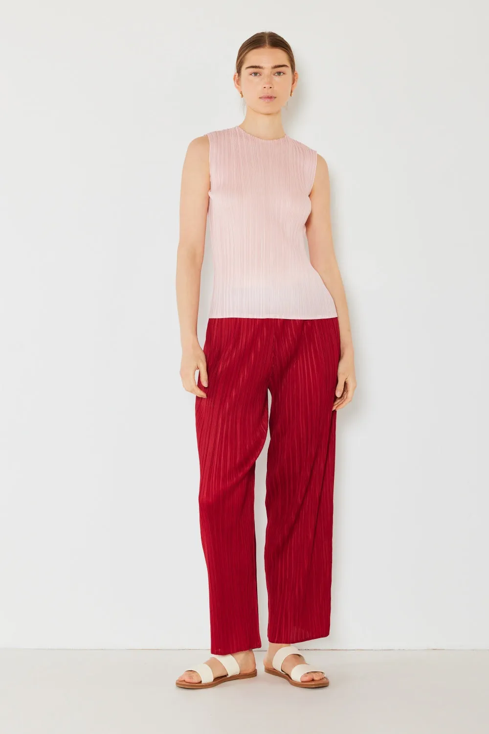 Marina Pleated Elastic-Waist Straight Pants