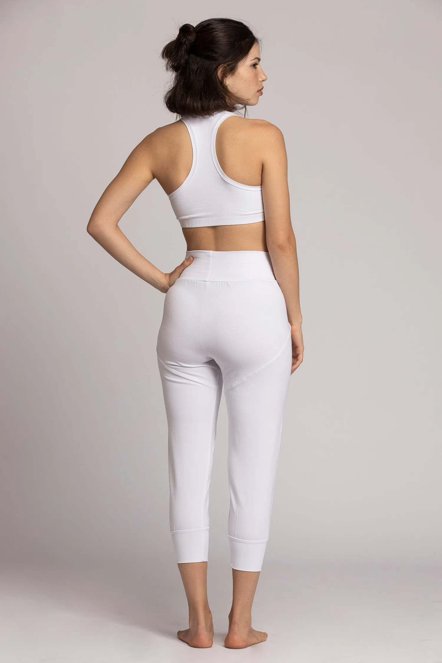 Organic Cotton Pure White Slouchy Capri Yoga Pants