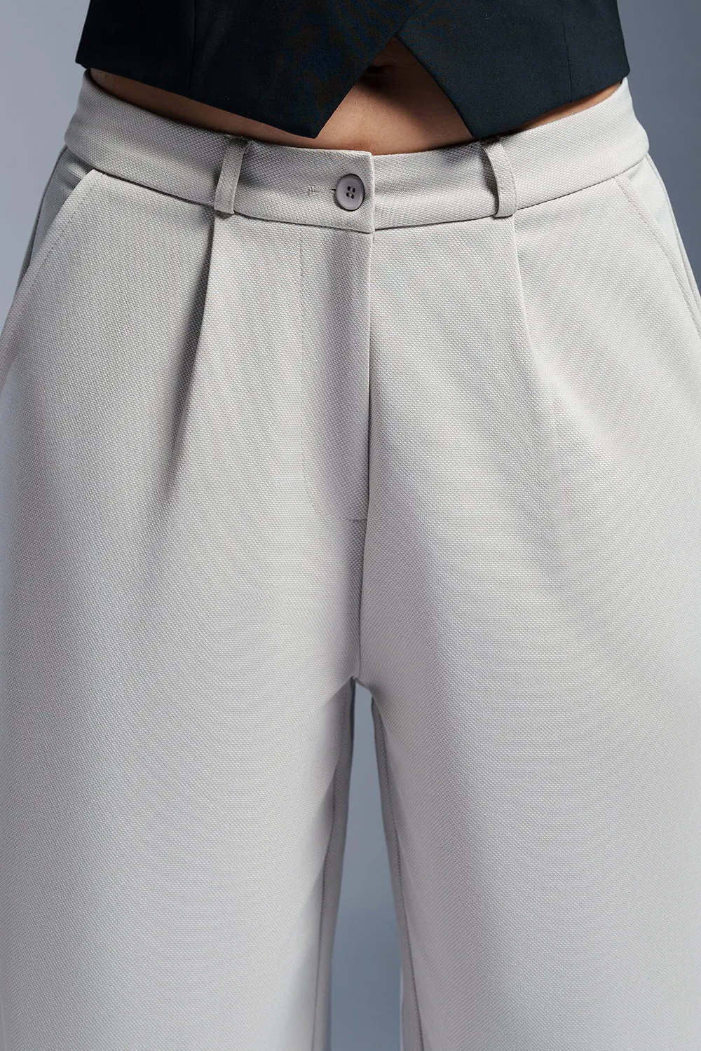 Pale Grey Women's Textured Korean Pants