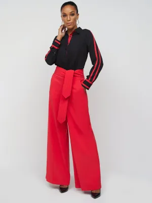 Petite Topstitch Belted Wide-Leg Pant