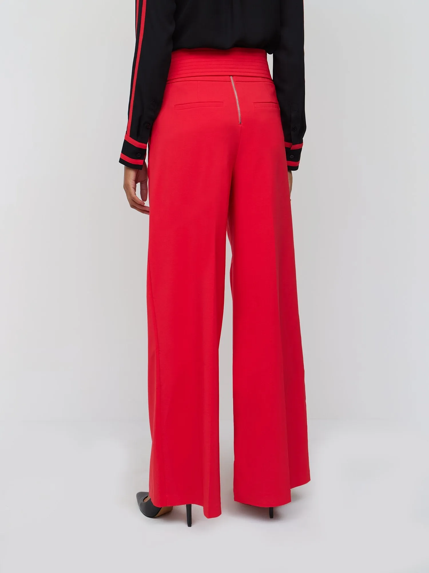 Petite Topstitch Belted Wide-Leg Pant