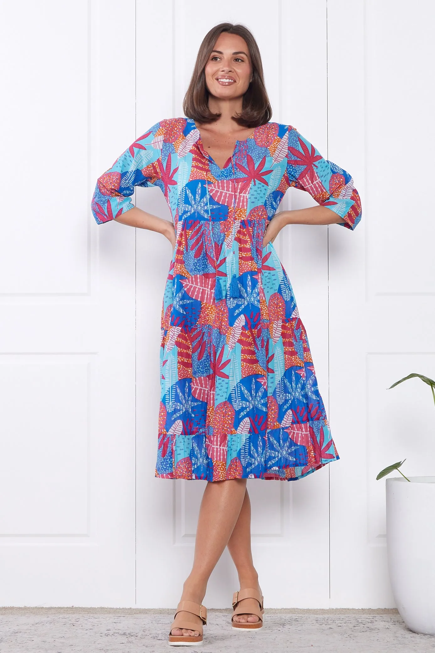 Rebecca Tie Neck Dress - Verdura Print