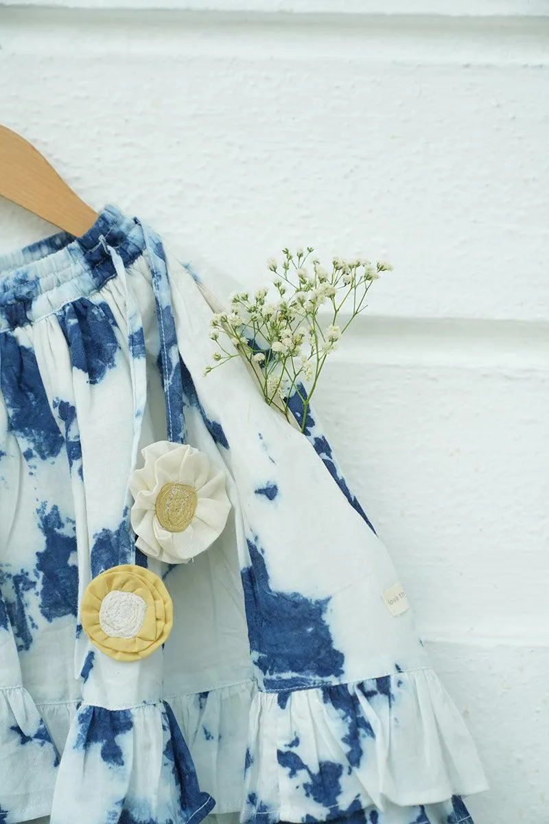 Set of 2 - 'Blue Sky’ top and high low tie and dye skirt in indigo