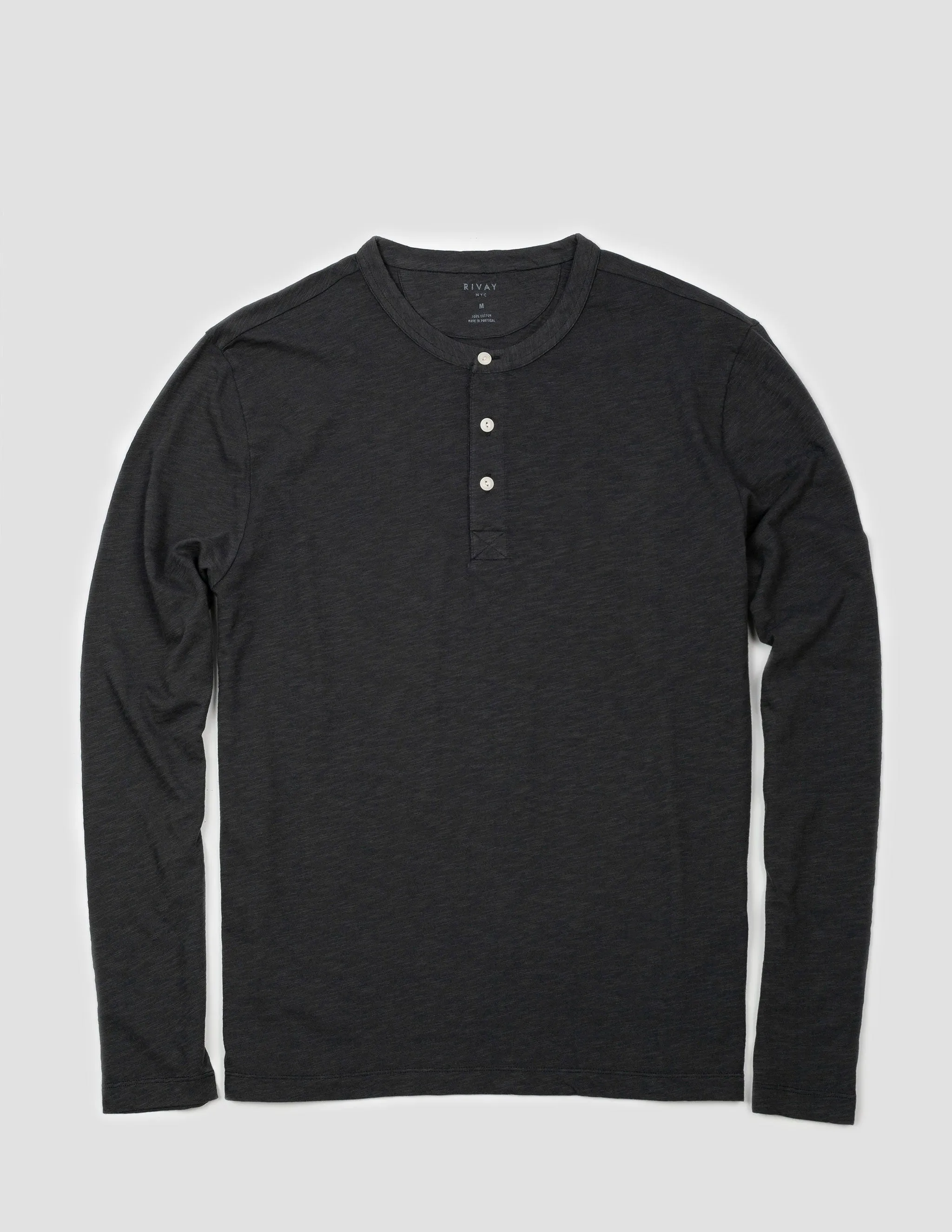 Slub Cotton Henley in Faded Black