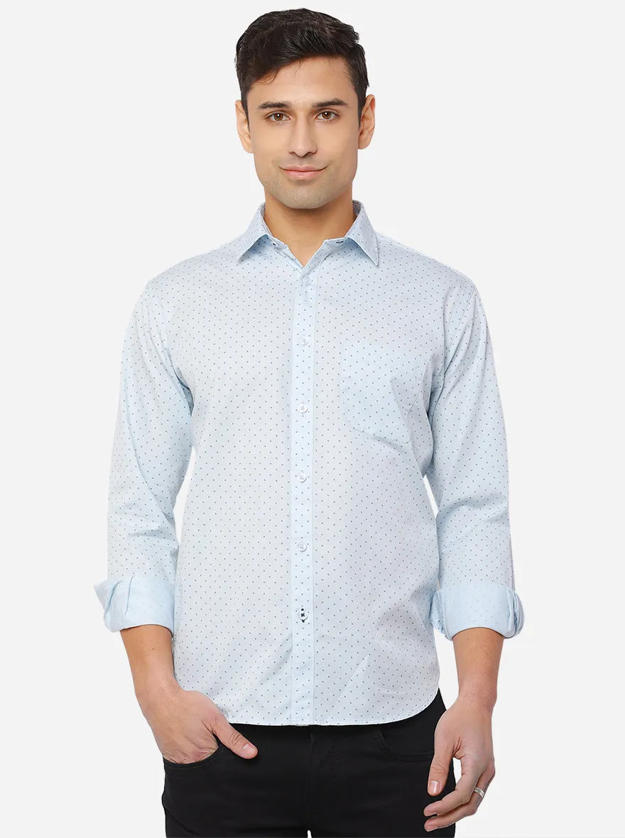 Starlight Blue Printed Slim Fit Casual Shirt | Greenfibre