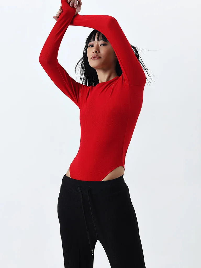 Studiofit Red Ribbed Bodysuit