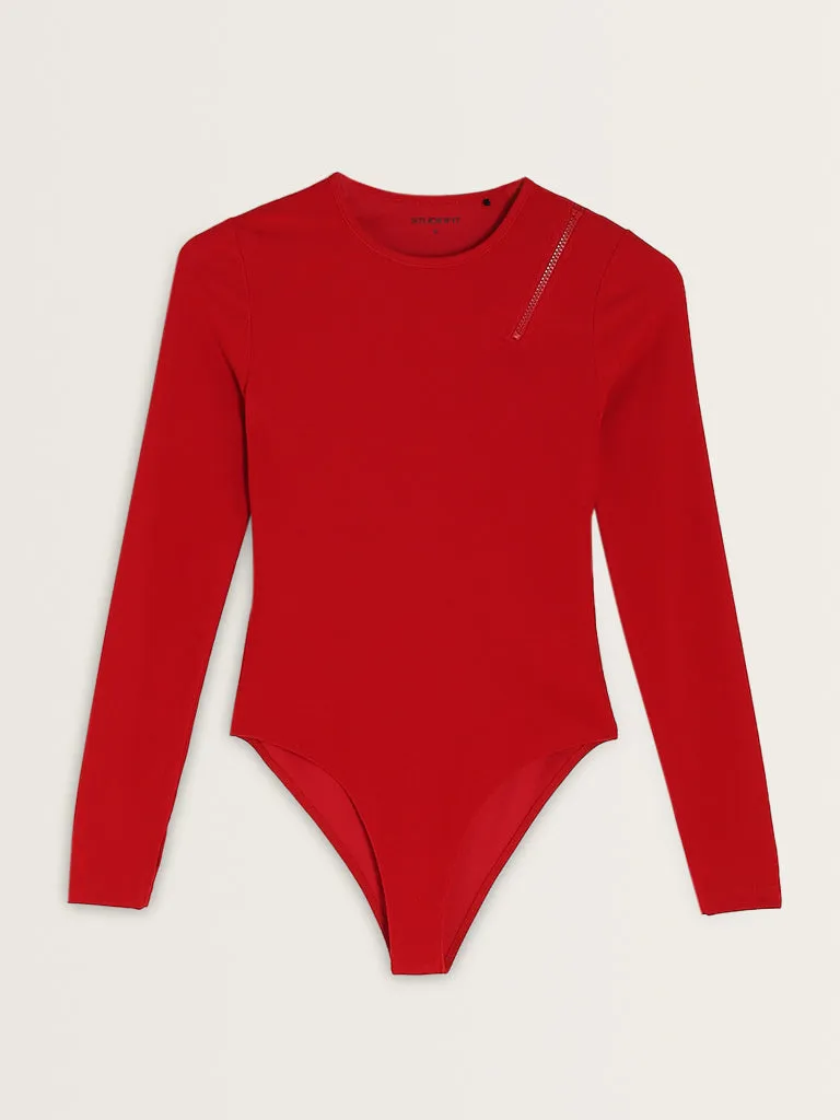 Studiofit Red Ribbed Bodysuit