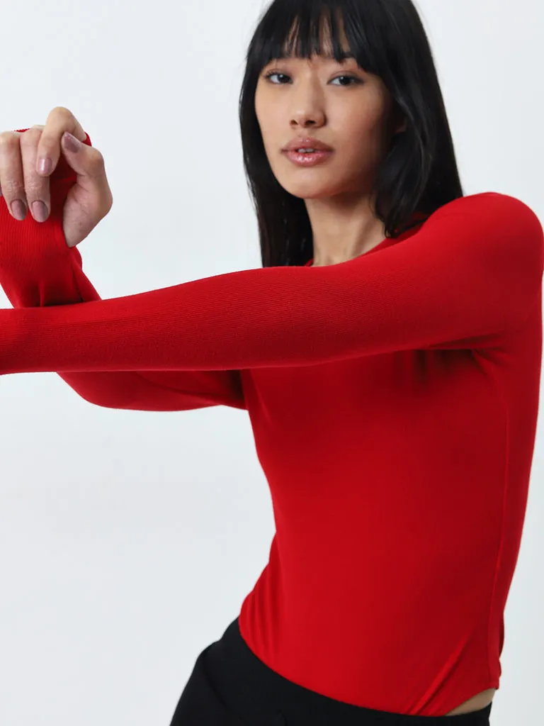 Studiofit Red Ribbed Bodysuit