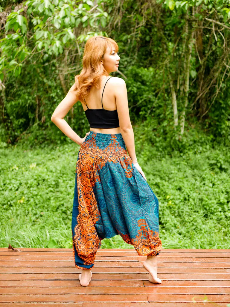 Teal and Orange Mandala Low Cut Harem Pants