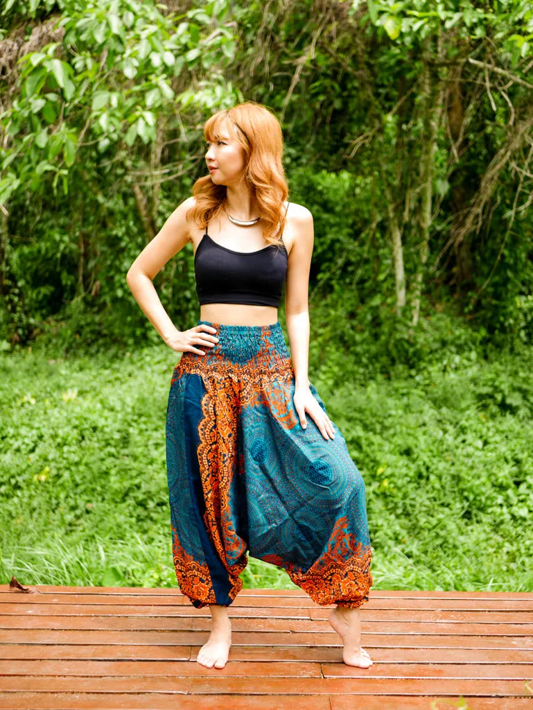 Teal and Orange Mandala Low Cut Harem Pants