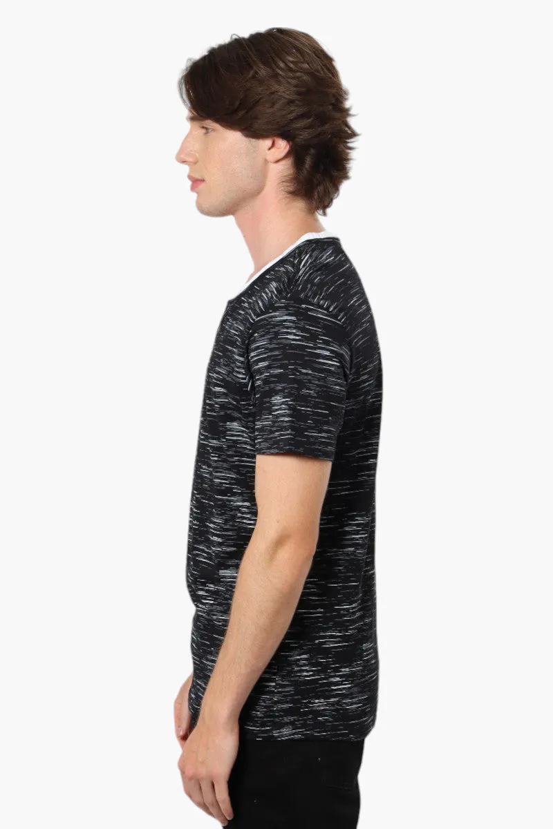 Urbanology Patterned V-Neck Henley Tee - Black