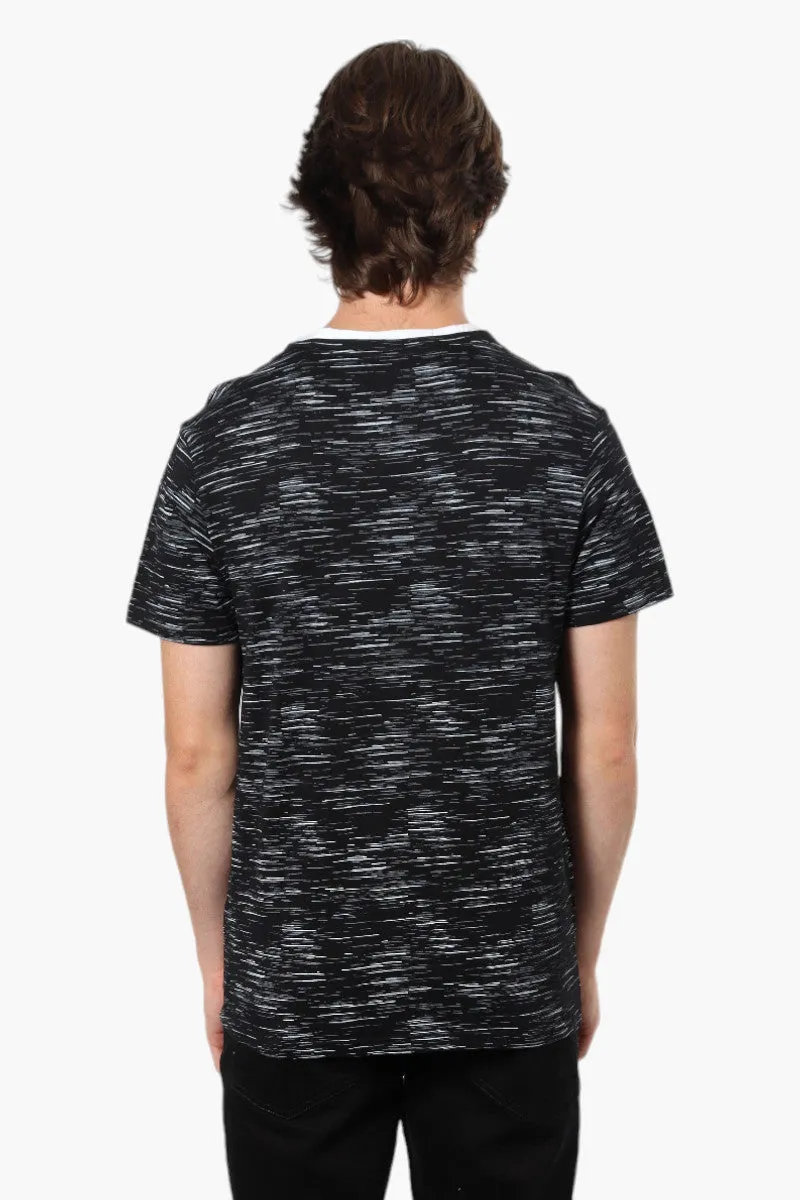 Urbanology Patterned V-Neck Henley Tee - Black