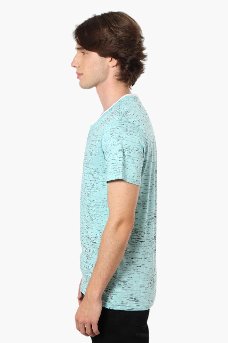 Urbanology Patterned V-Neck Henley Tee - Blue