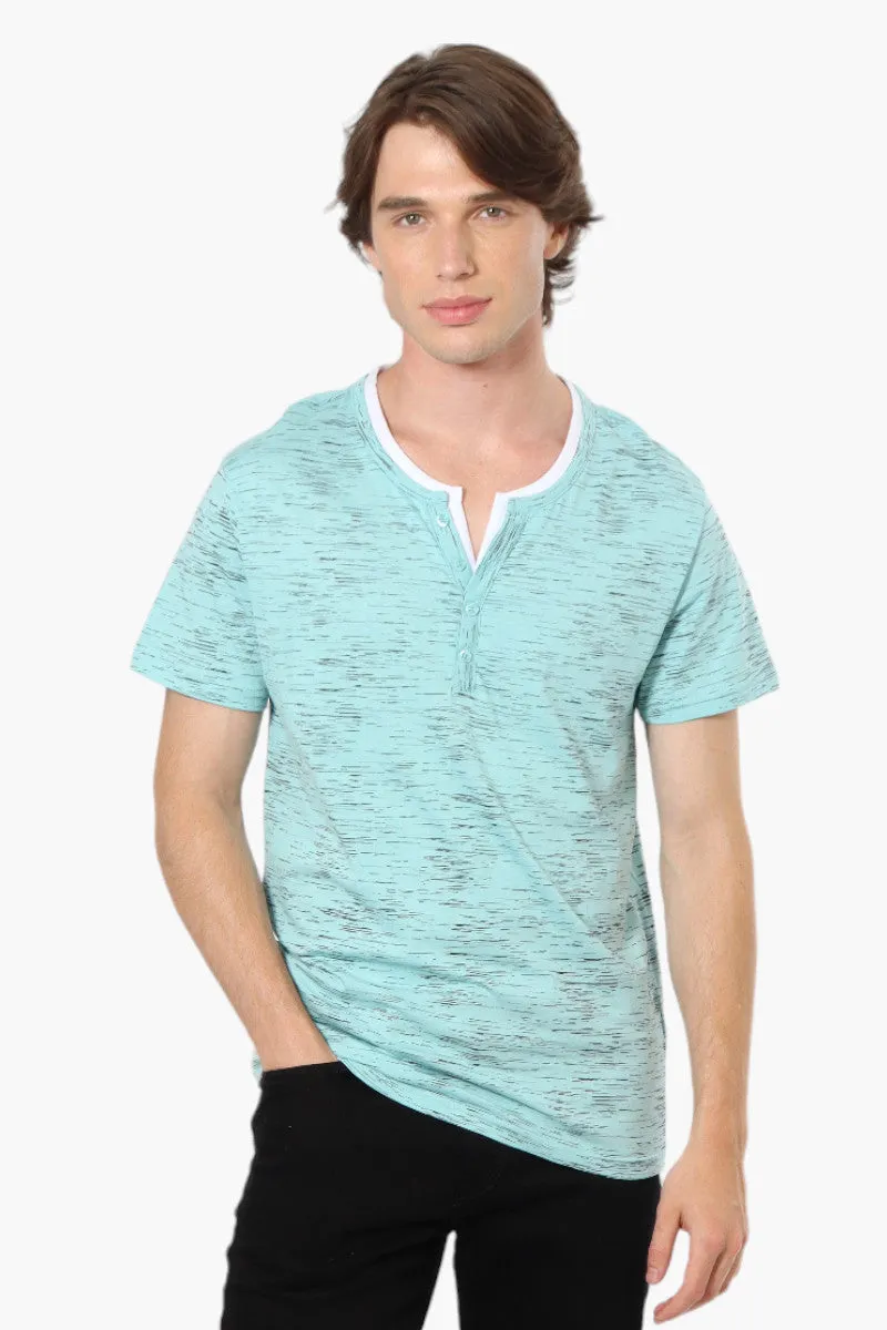 Urbanology Patterned V-Neck Henley Tee - Blue