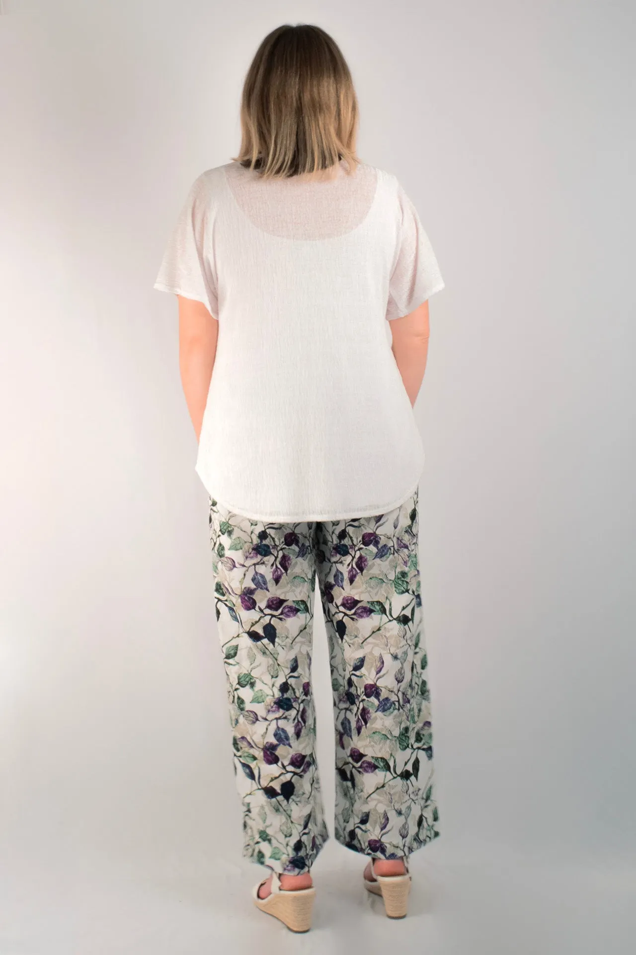 Vine Print Wide Leg Linen Palazzo Pants