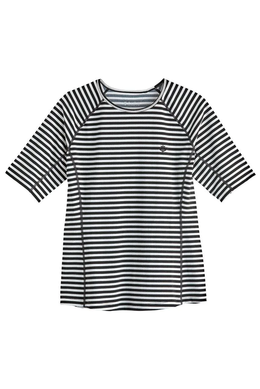 Women's Hightide Short Sleeve Swim Shirt  |  White/Black Stripe