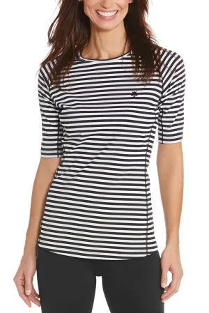 Women's Hightide Short Sleeve Swim Shirt | White/Black Stripe