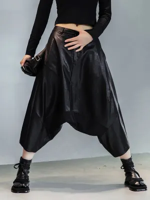 Women's Signature Black Faux Leather Harem Pants