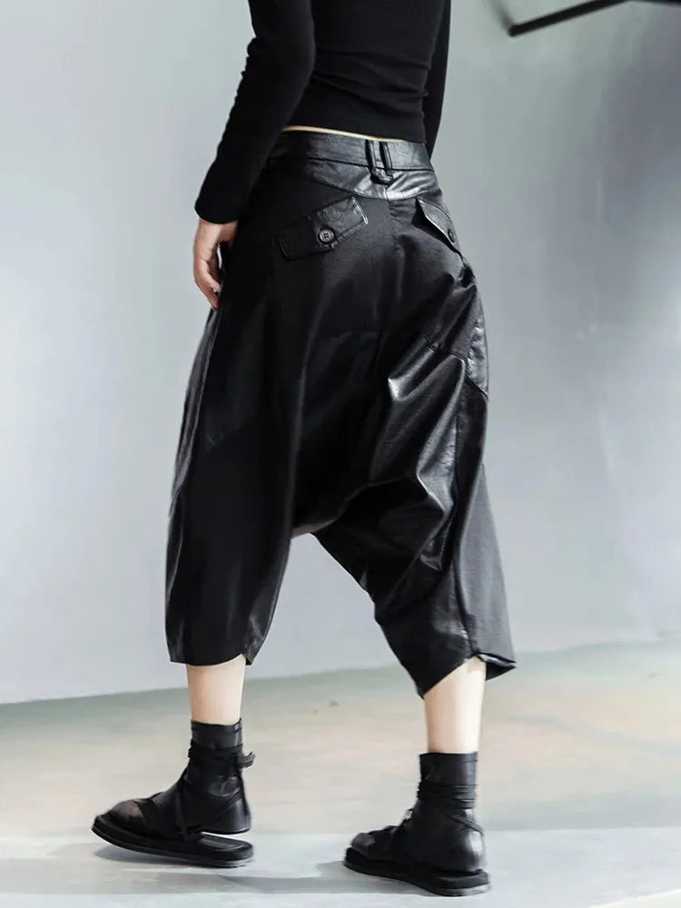 Women's Signature Black Faux Leather Harem Pants