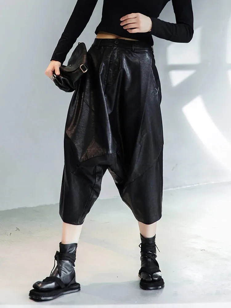 Women's Signature Black Faux Leather Harem Pants