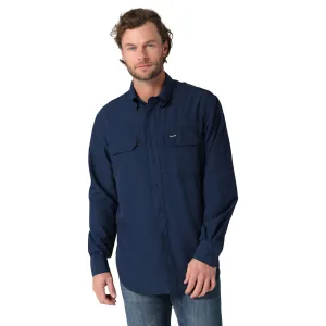 Wrangler Men's Performance Pageant Blue Solid Long Sleeve Button Down Western Shirt 112323771