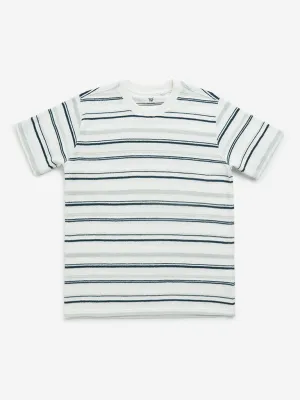 Y&F Kids Green Striped Cotton T-Shirt