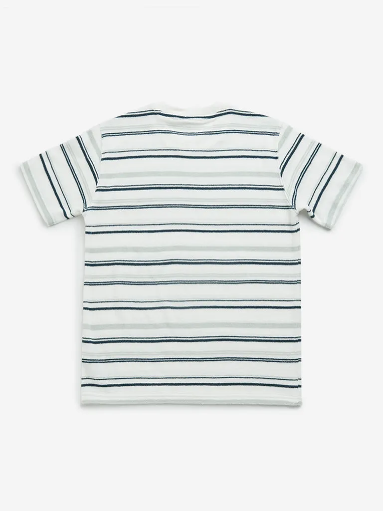 Y&F Kids Green Striped Cotton T-Shirt